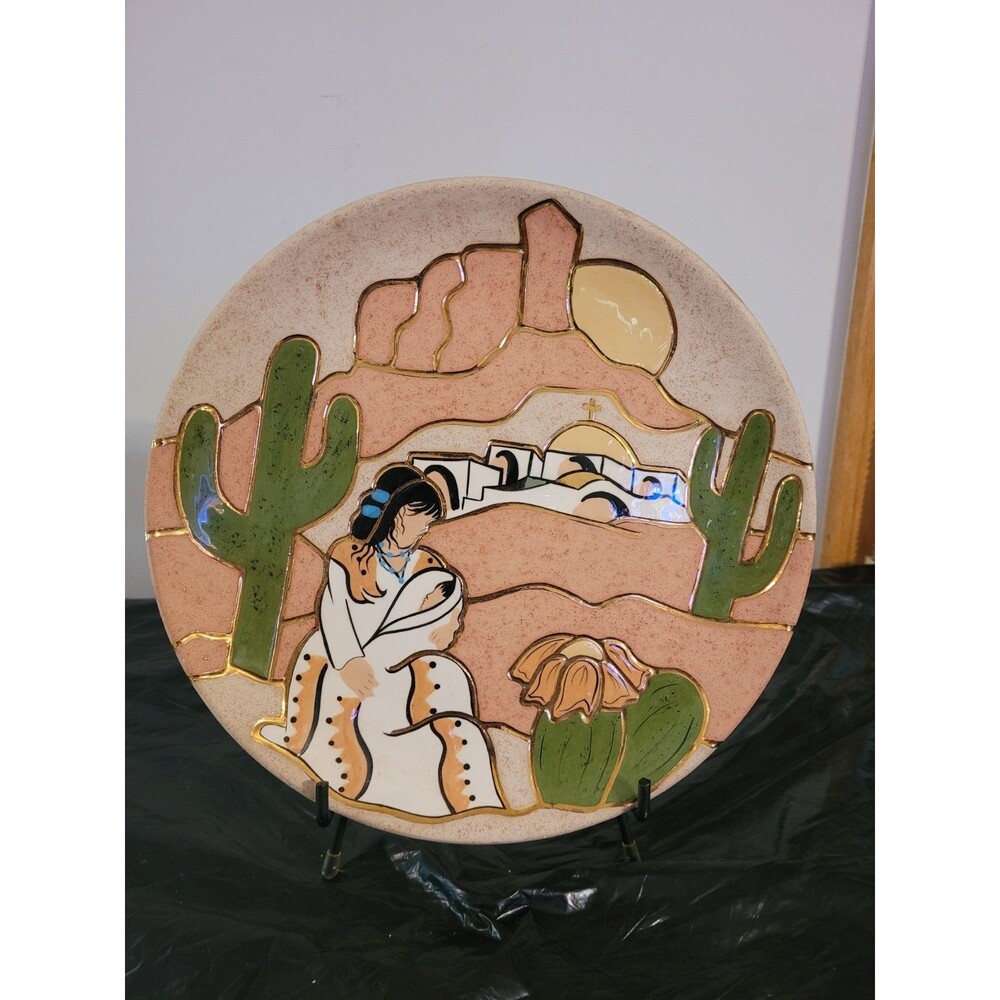 Wilma Signed W/ Bow Southwestern Handpained Sand Plate 10.5in